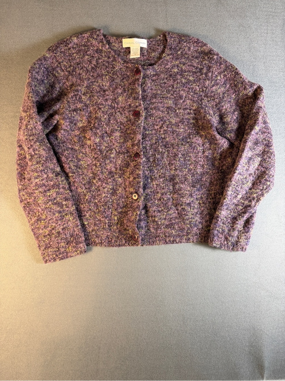 Casual Corner Lavender Multi-Blend Crewneck Button Cardigan